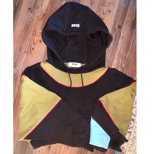 Msgm super crop hoodie black/olive with red piping detail and white msgm logo